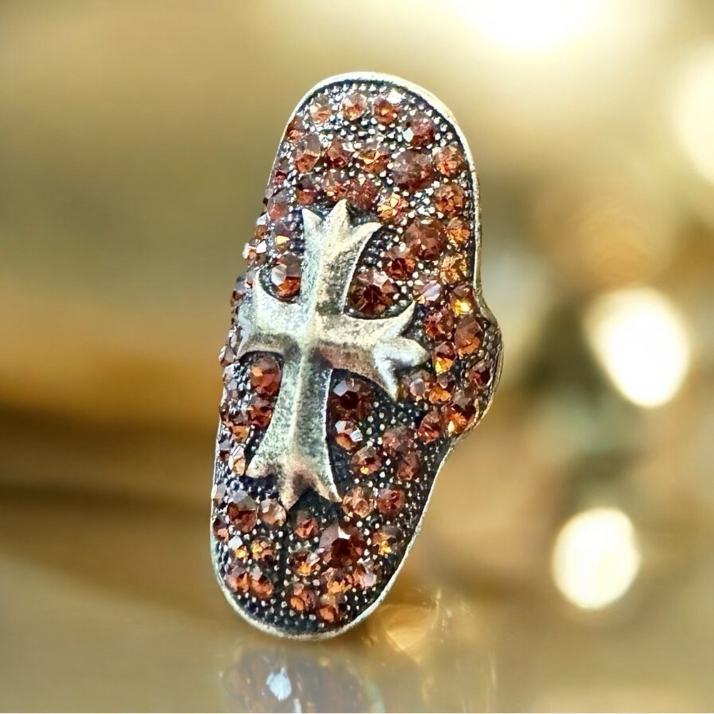 Bronze-Tone Maltese Cross Rhinestone Ring (7)